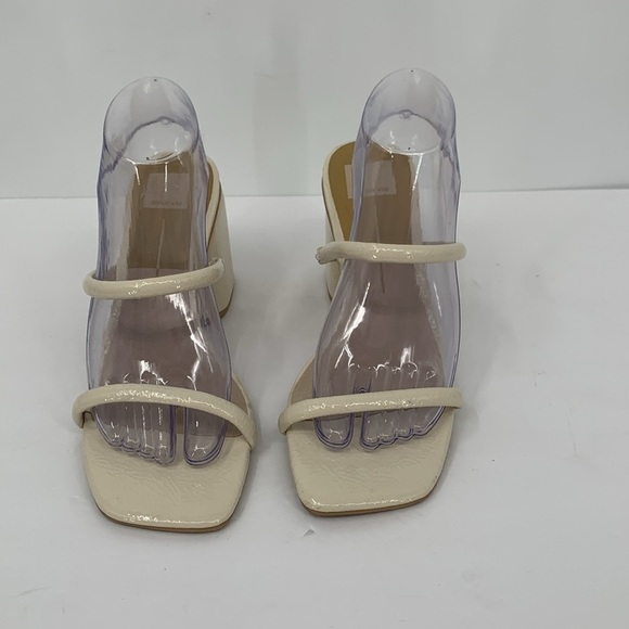 Dolce Vita Double Strap slide heel sandals chunky patent cream ivory strappy 10 - Picture 3 of 6